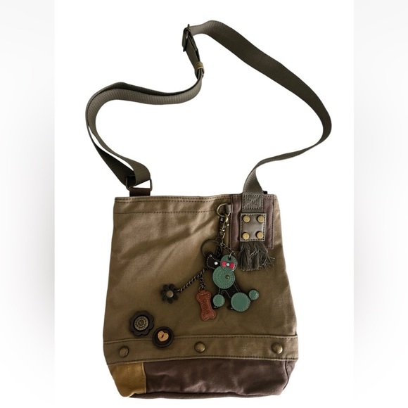 New Chala Patch Crossbody Messenger Bag Canvas Brown POODLE Dog - Picture 1 of 5